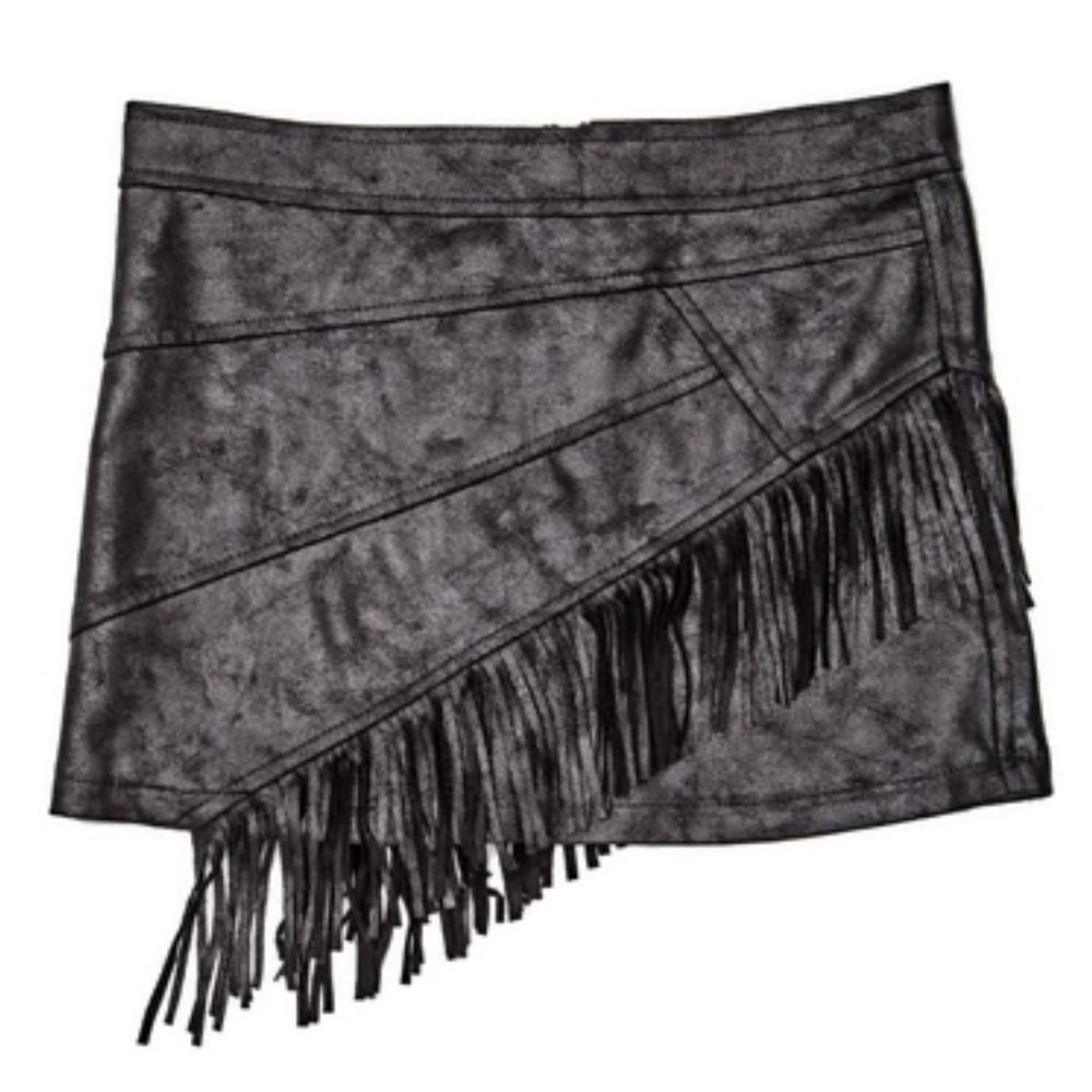 MIA new york leather fringe skirt